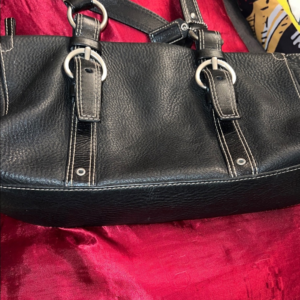 Coach Black Leather Shoulder Bag with Buckle Rings - Picture 11 of 16